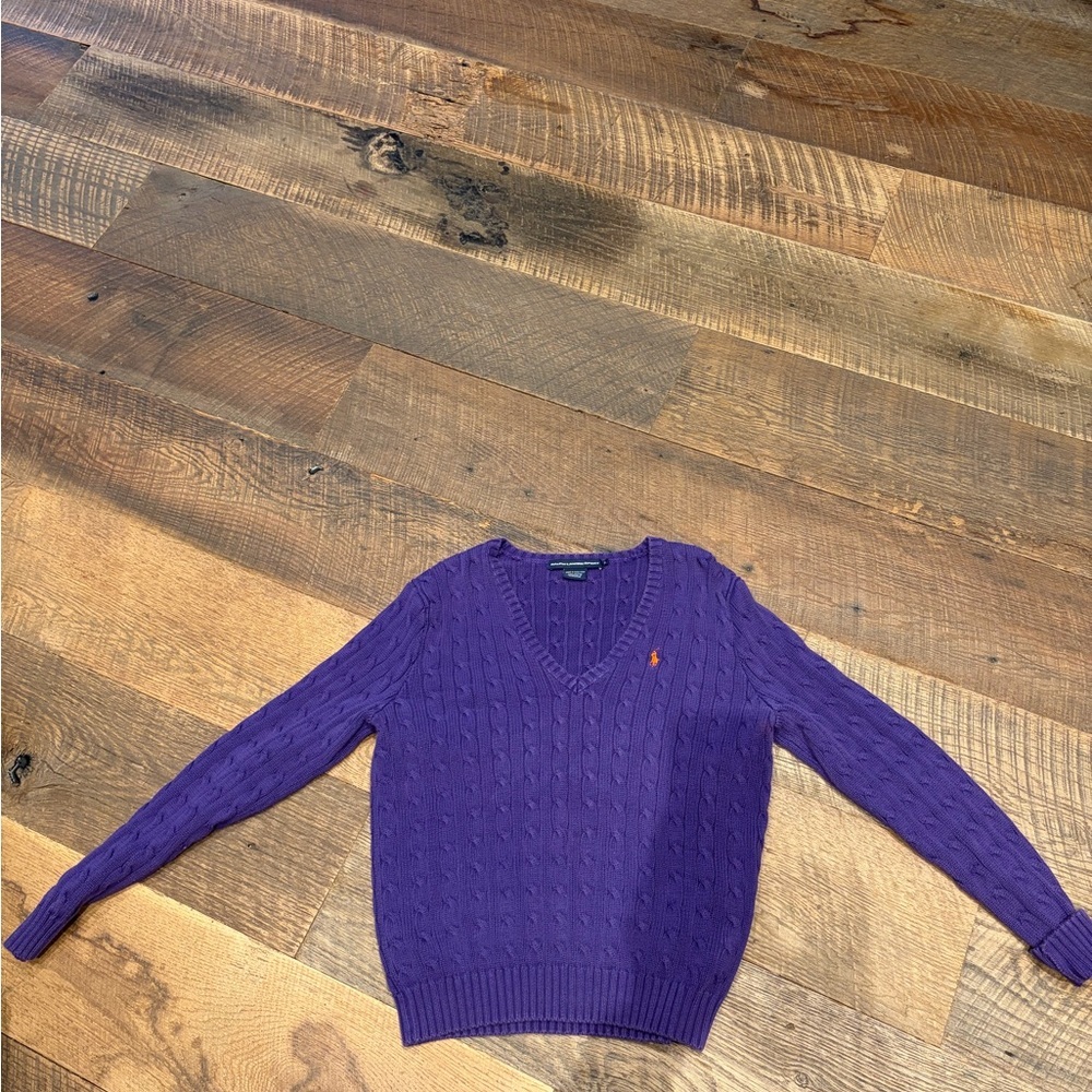Ralph Lauren Sport Purple Cable Knit Sweater XL - Picture 3 of 6